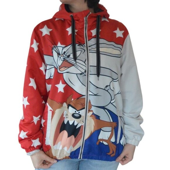 Members Only Looney Tunes Windbreaker Jacket Size Men L  Bugs Bunny Taz - Picture 2 of 11